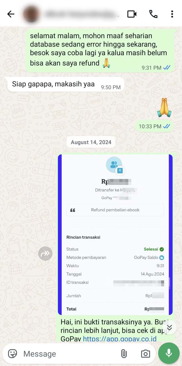 Bukti refund untuk pelanggan ketika kualitas file tidak sesuai